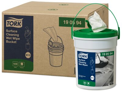 Tork Premium Wet Wipe Reiniger 1-Laags W15, 58vel/emmer, 4emmers/doos 